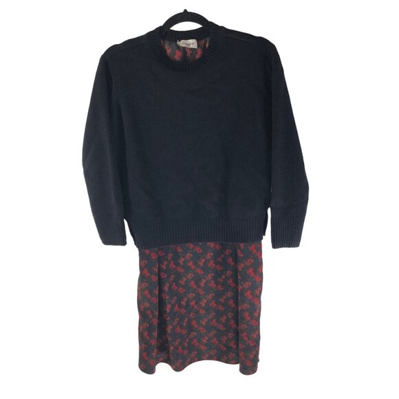 Coach Black & Red Button Horse And Carriage Print Sweater Dress Wool Silk L - Picture 4 of 8